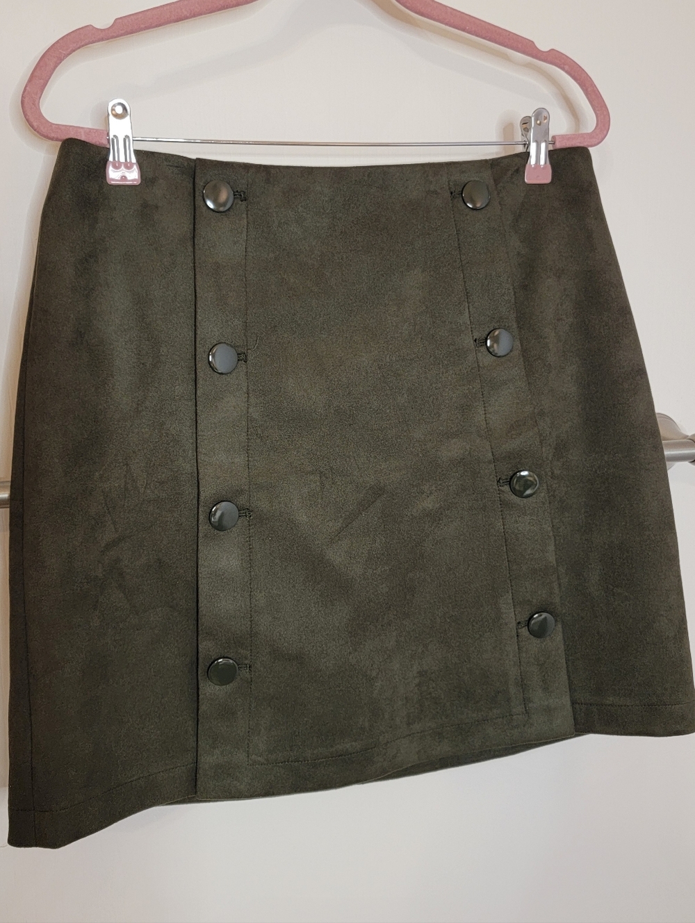 Loft Faux Suede Olive Green Zip Mini Skirt W/Button-Front Sz 10